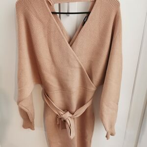 Forever 21 Beige Ribbed Knit Dress